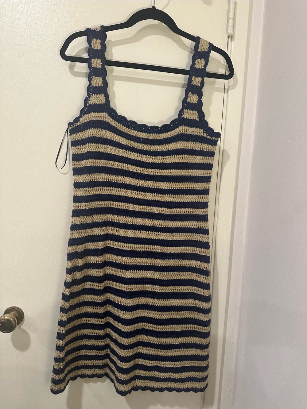 J Crew Crochet Striped Tank Dress in Navy and Beige. Size M
